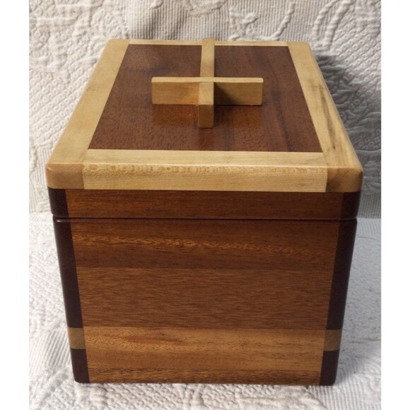 Handmade Wood Cremation Urn Study Made In USA Solid Wood Brass Hardware Adult - Picture 4 of 10